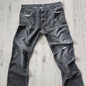 PD&C | dark gray washed distressed straight leg denim jeans | MENS 36"